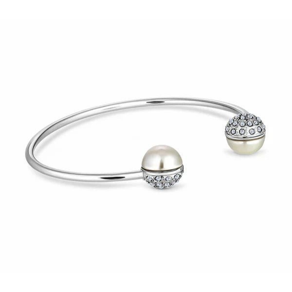Pearl and Crystal Accent Bangle Bracelet for Women